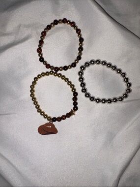Gold and Brown Beaded Bracelet Set - Women’s Jewelry
